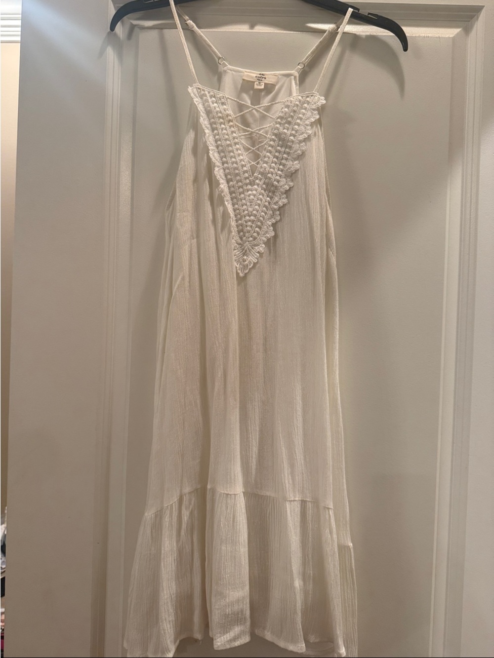 entro White Crochet-Front Mini Dress